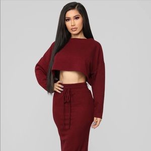 Burgundy two piece pencil skirt set